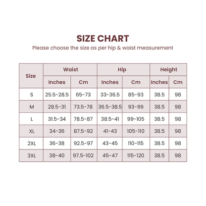 Drapefit Cotton Saree Shapewear size chart